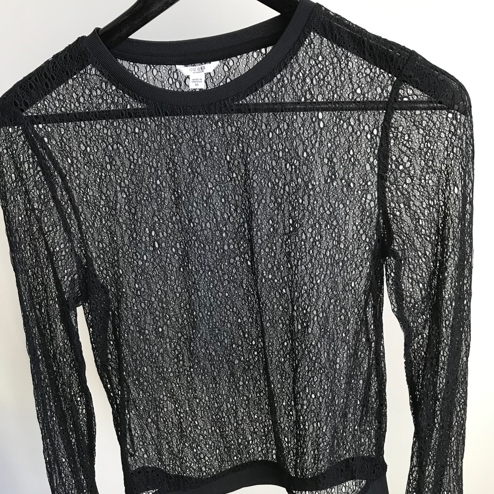 Guess Sheer Top-Black-Size XS